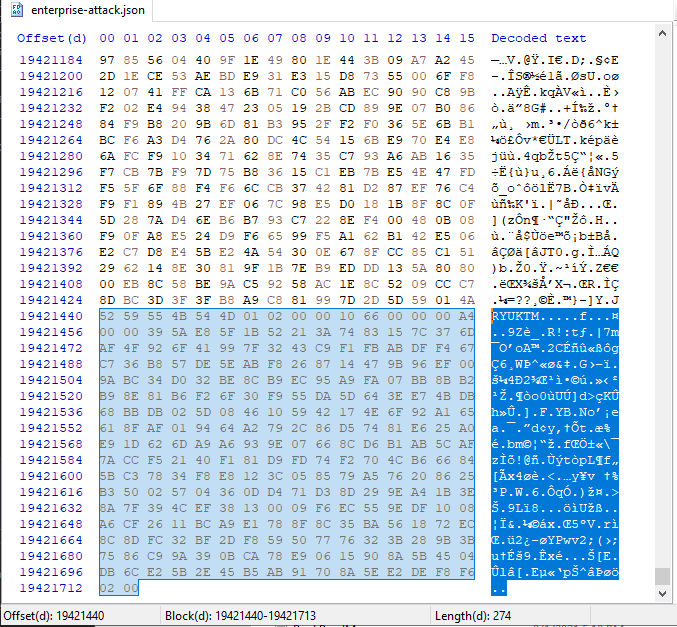 HEX editor showing an encrypted file